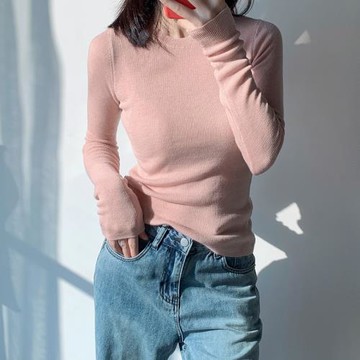 純色修身顯瘦套頭打底針織衫女秋季2023新款軟糯長袖上衣女