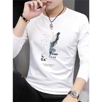 2025新款純棉長袖t恤男裝秋款印花莫代爾棉圓領內穿打底衫上衣服