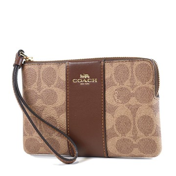 COACH 配色防刮皮革手拿包-棕褐