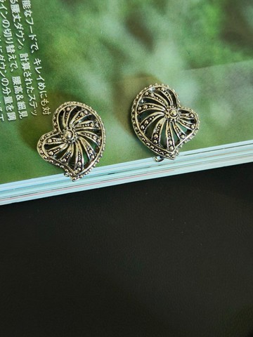 vintage jewelry  金屬風格簍空心形 夾式耳環