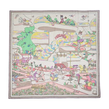 Hermes 愛馬仕 Hermès Locomotion 140 cm手工捲邊喀什米爾與真絲混紡方巾(自然/綠/黃)