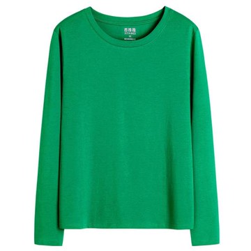 2025春秋新款寬松打底衫上衣內搭ins超火純棉綠色長袖加厚t恤女潮