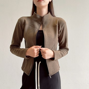 【台灣發貨】  立領衛衣羊羔絨短外套女秋冬季外穿修身加絨加厚保暖瑜伽上衣 外套 春秋外套  加絨厚外套 短外套 修身外套