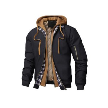 【2025新款】外貿爆款春秋冬男士夾克外套絎縫棉衛衣帽假兩件青年