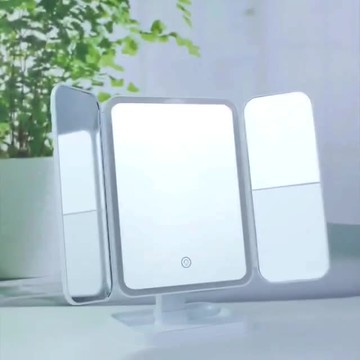 三面化妝鏡 梳妝鏡 美妝鏡 2023新款台式帶燈led化妝鏡三折疊便攜美梳妝鏡網紅充電補光『ZW5707』