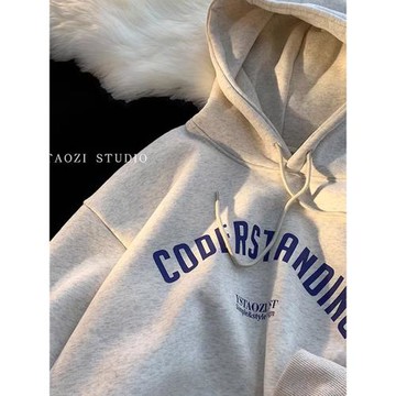 美式連帽衛衣男潮牌設計感字母印花休閑外套春秋寬松百搭情侶帽衫