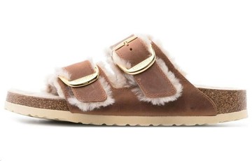 WMNS BIRKENSTOCK ARIZONA BIG BUCKLE SHEARLING OILED LEATHER NARROW FIT COGNAC