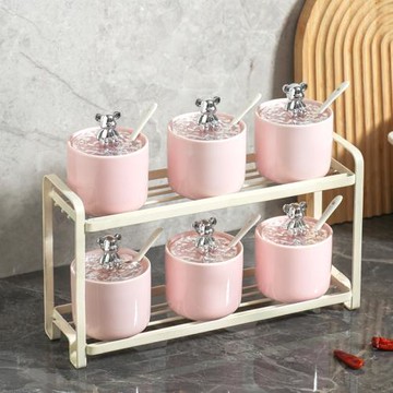 陶瓷雙層調料罐調料盒置物架套裝家用廚房調味瓶罐辣椒鹽收納架子