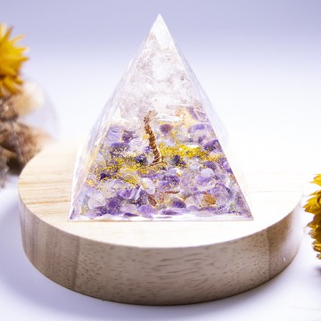 金字塔奧根塔Orgonite奧剛石生命之樹冥想靈性能量白水晶紫水晶