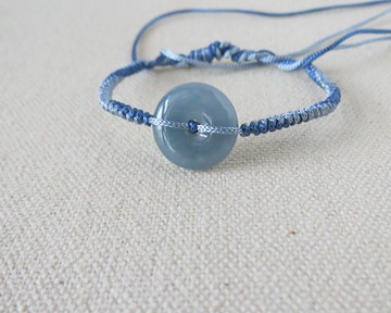 本命年【歲歲平安】冰藍雪花棉翡翠絲光編織手鍊*SS07*招財避邪