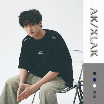 【黑潮盛 ORCAWAVE】韓版潮流印花寬鬆短袖T恤男 圓領素面上衣 字母設計休閒百搭男裝