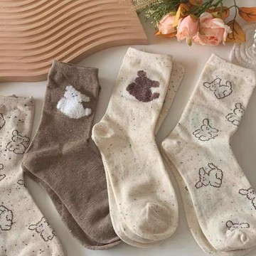 Xuan♥暖秋多巴胺棕色襪子可愛百搭卡通韓版中筒點子雲朵狗狗學院ins