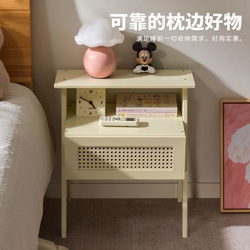 床頭櫃 床頭櫃輕奢奶油風床尾收納小型櫃子實木輕奢高級感儲物櫃臥室置物S0116快速出貨
