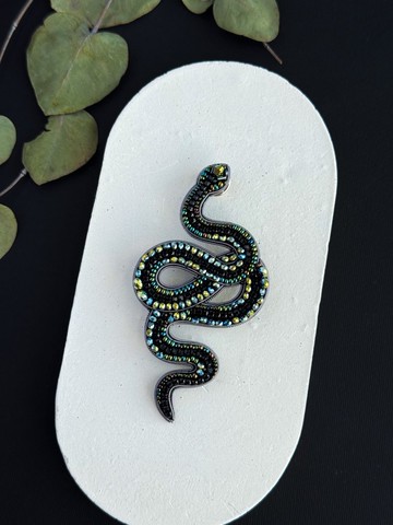 烏克蘭製造 手工串珠蛇形胸針 刺繡蛇形飾品