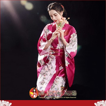 日式綢緞和服浴衣睡袍 復古印花東瀛和服風 少女寫真舞台表演必備｜仕女 桃紅色｜水水女人國
