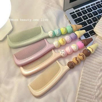 ❤️臺灣出貨可愛造型冰淇淋梳子馬卡龍色順發防打結卡通少女心美髮梳鏡梳套裝✨好物甄選