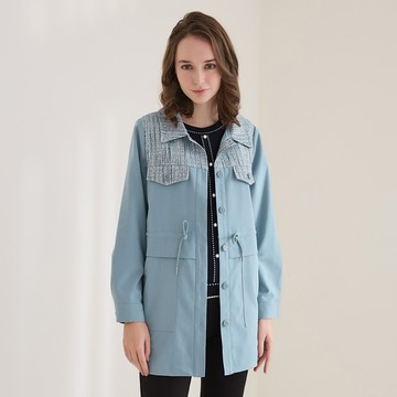 ILEY伊蕾 都會氣質抽繩拼接小香風長版上衣(藍色；M-XL)1224024945