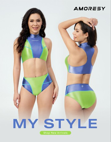 AMORESY｜099 Mai系列 撞色工字 兩節式露背 泳裝