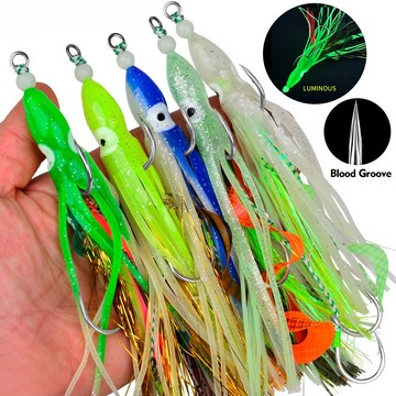 【TTFF】夜光絲花枝串鉤10.5克/12.5克/15克/18克三鉤鐵板鉤深海魚鉤 海釣船釣慢搖魷魚鉤帶魚鉤漁具現貨批發