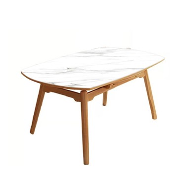 【obis】奶油跳台餐桌1.5M(餐桌 桌子)亮光雪山白(大理石紋)-原木色