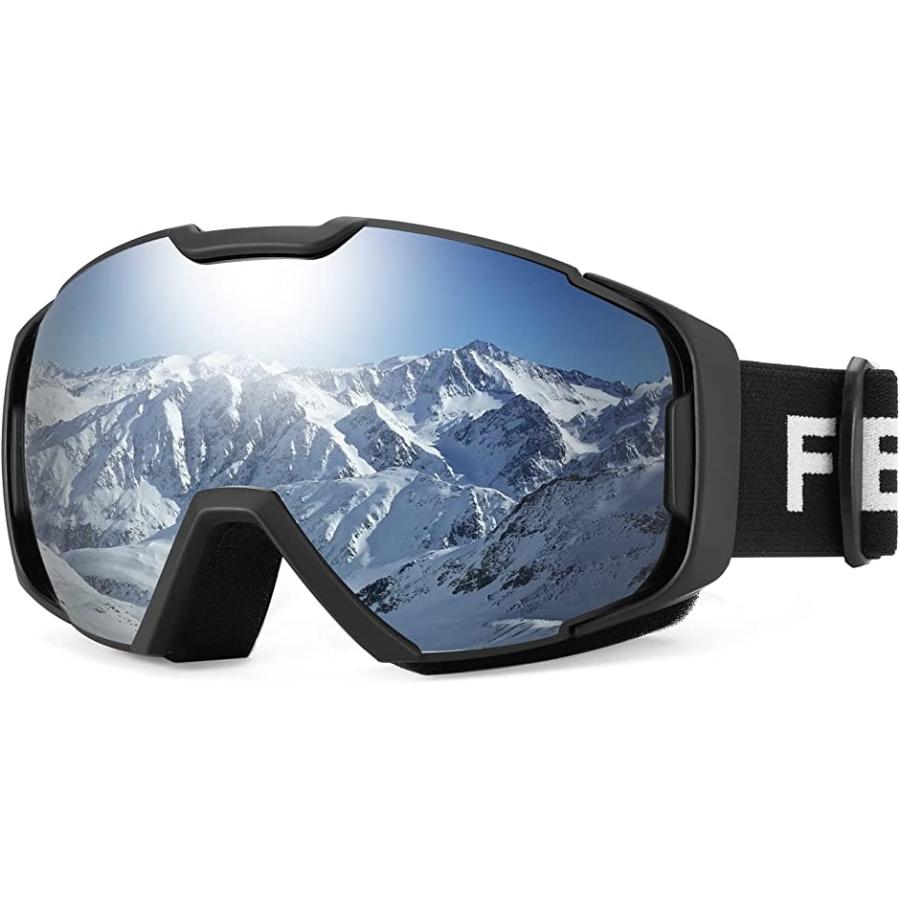 スノーボード ゴーグル レディース スキーゴーグル メガネ対応 OTG広視野球面 曇り止め加工( ブラック・シルバー(Vlt 21