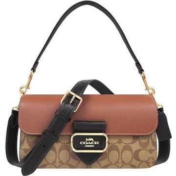 COACH 焦糖色馬車大C PVC鉚釘撞色肩背/斜背兩用包