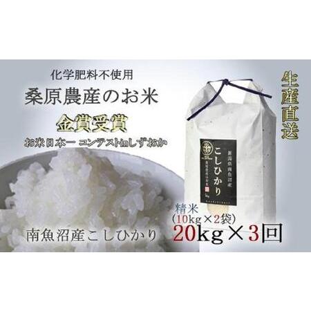 ふるさと納税 桑原農産のお米20kg(10kg×2)×3カ月　南魚沼産こしひかり 新潟県南魚沼市