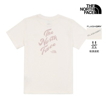 The North Face北面女款米白色FLASHDRY速乾背面印花短袖T恤｜8G7YQLI