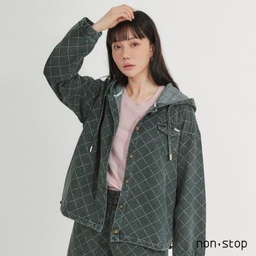non-stop 格紋丹寧休閒連帽外套-2色