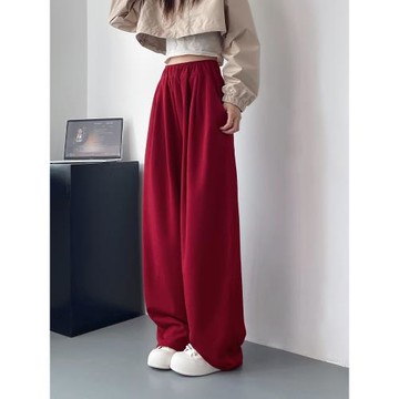 大碼寬松顯瘦闊腿褲女春季胖mm高腰垂感休閑寬松加絨加厚山本衛褲