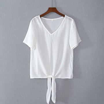 夏款女裝寬松套頭V領純色雪紡衫上衣服輕薄涼快潮