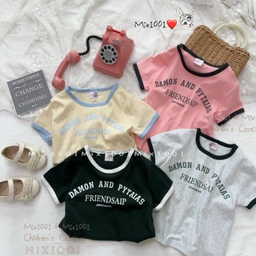 🌈✨mix1001 休閒字母印圖配色領造型上衣✨兒童舒適彈力棉上衣 5-17