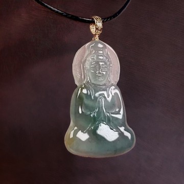 冰三彩翡翠觀音菩薩項鍊 18金墜頭 | 天然A貨翡翠 | 送禮