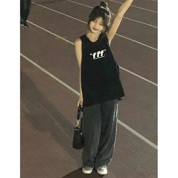 港風純棉吊帶背心女夏季寬松潮ins外穿chic港味籃球服無袖t恤上衣