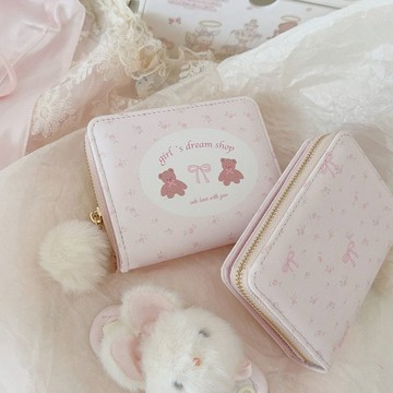 ⭐臺灣出貨⭐少女夢碎花小熊兩折錢包卡包證件包可愛短款防消磁多卡位女生錢包