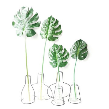 ins北歐冷淡風裝飾綠葉仿真葉龜背竹 lmdec鐵藝花架小玻璃瓶擺拍