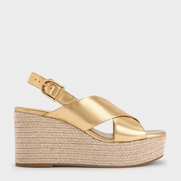 交叉帶草編楔型鞋