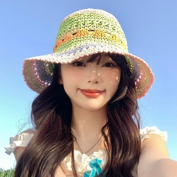 🌞多巴胺彩虹鏤空草帽女夏季新款海邊度假遮陽防晒帽大頭圍漁夫帽子優質