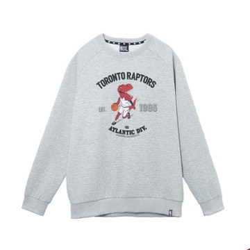 NBA 基本版 空氣棉 圖樣印花 長袖上衣 暴龍隊-灰色-3455100311