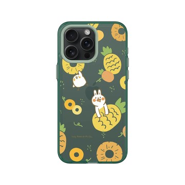 iPhone 15 Pro Max Clear 憂墨綠 - 懶散兔與啾先生 Lazy Rabbit and Mr.Chu - 鳳梨