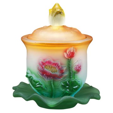 荷花水杯三連杯琉璃供水杯供佛杯仙家用供奉水杯凈水杯觀音圣水杯