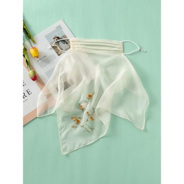 真絲防曬面罩面紗遮全臉女口罩護頸遮脖子古風臉部遮陽高顏值夏天