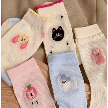 現貨 春夏韓版網眼純欲風中筒襪  夏季網眼襪 韓系薄款堆堆襪 可愛動物 女生襪子  學生襪 百搭襪