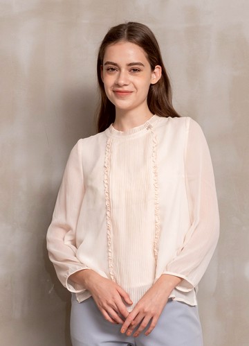 浪漫情緻褶飾楊柳雪紡上衣