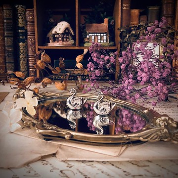 法國鍍銀天鵝名片架-菜單架-小紙鎮兩隻合售-A款