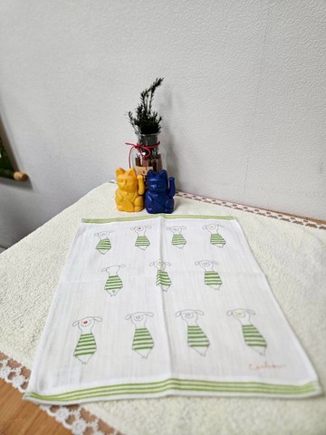 幸福買取??綠色豬紗布長巾