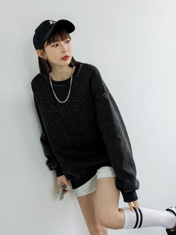 美式復古水洗字母印花大學T