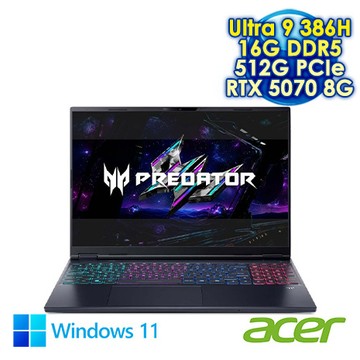 ACER Predator Helios Neo PHN16S-I51-91ZX 黑 16吋電競筆電 (WQXGA OLED 165Hz/Intel Ultra 9 386H/