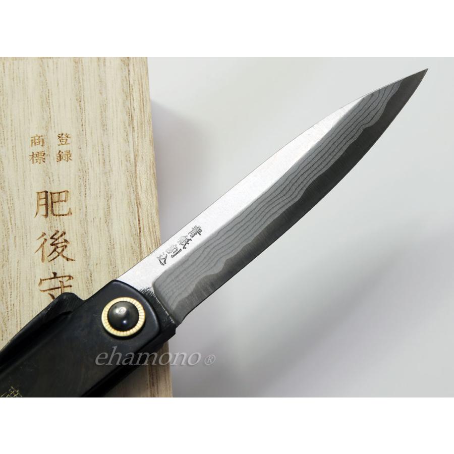 肥後守　多層鋼青紙割込　特大　プレミアム-黒鞘4〜Nagao Higonokami Damascus