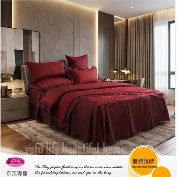 御芙專櫃『熾熱晨曦』新婚浪漫/雪紡紗床罩組|酒紅高貴感六件式/5*6.2尺/雙人
